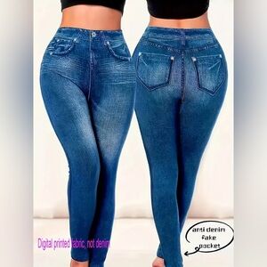 Plus Size Denim Women's Blue Jean Leggings- Size 2X